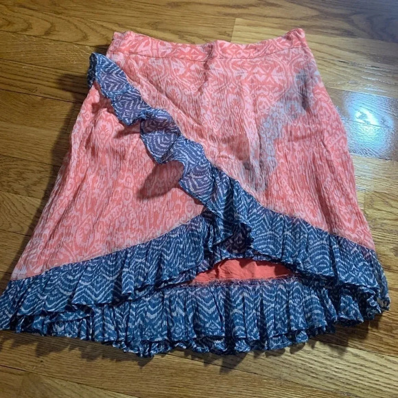 Free People Dresses & Skirts - Free People Chiffon Ruffle Skirt Orange and Blue Size 2
